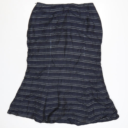 Kaliko Women's Blue Striped Linen Blend Midi Flare Skirt Size 14