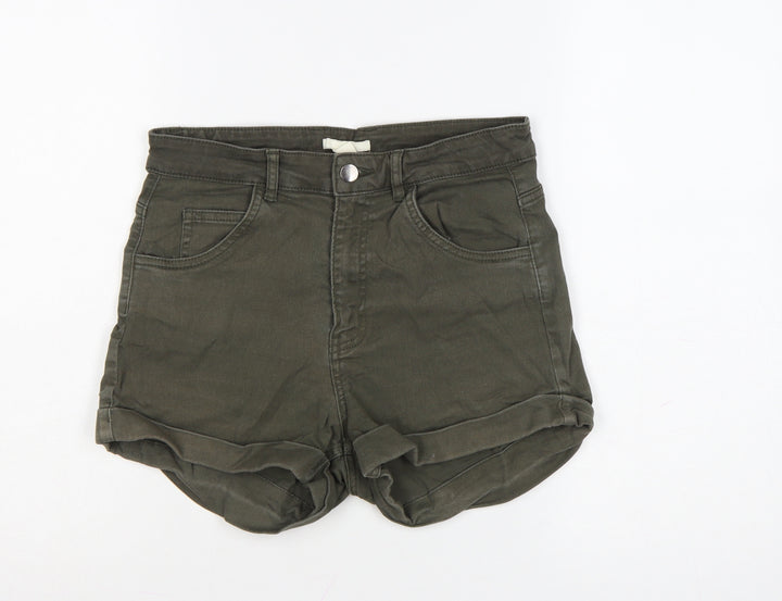 H&M Women's Green High Rise Cotton Blend Hot Pants Shorts Size 10