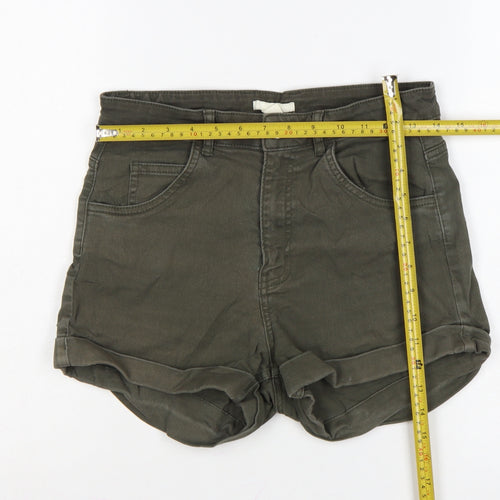 H&M Women's Green High Rise Cotton Blend Hot Pants Shorts Size 10