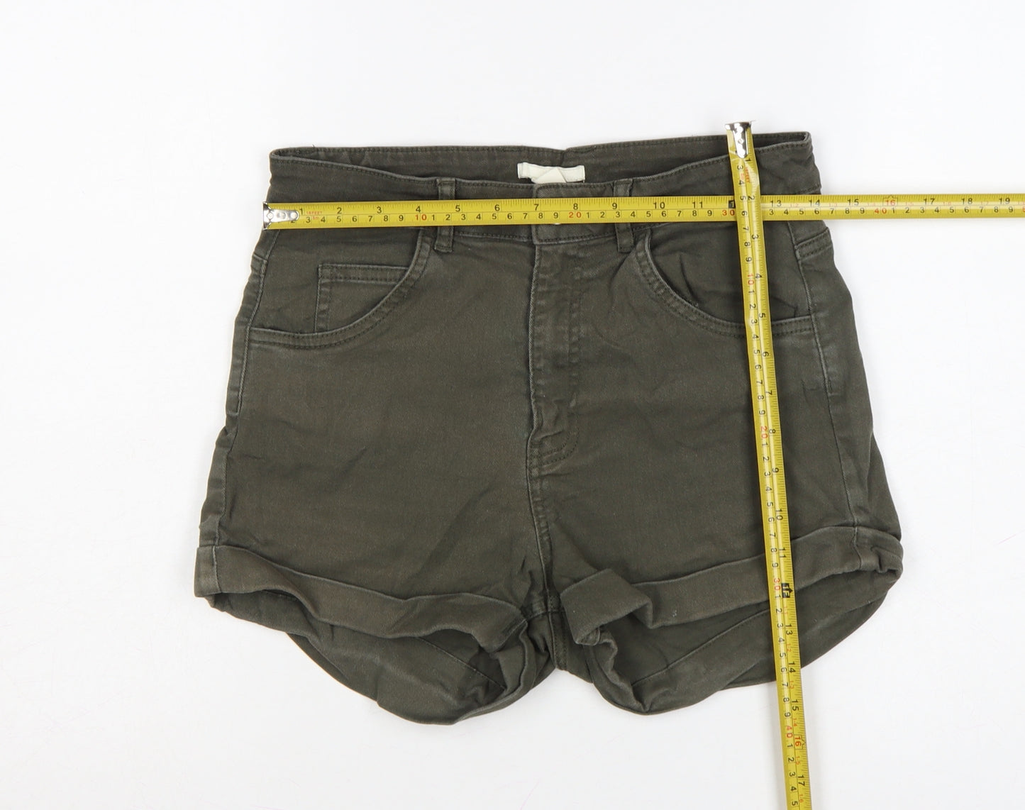 H&M Women's Green High Rise Cotton Blend Hot Pants Shorts Size 10