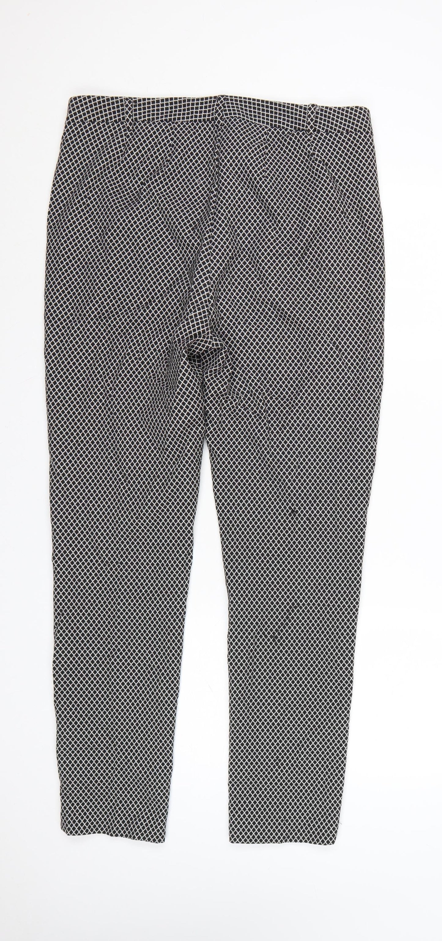 Marks and Spencer Womens Black White Geometric Trousers Size 14 Long