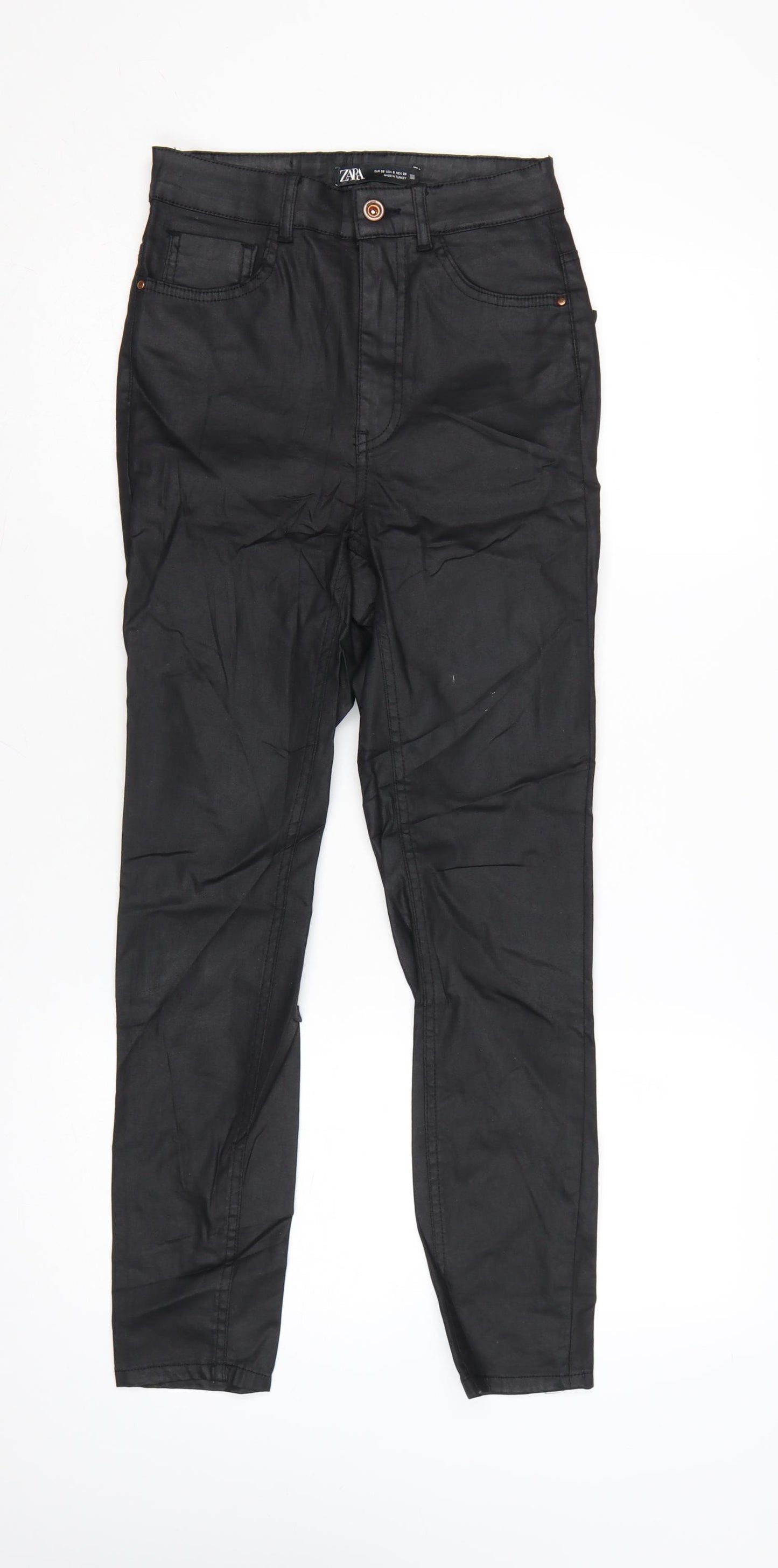 Zara Womens Black Slim Trousers Size 10 Cotton Blend