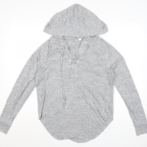 GAP Womens Grey XS Lace-Up Hoodie Pullover Long Sleeve Top
