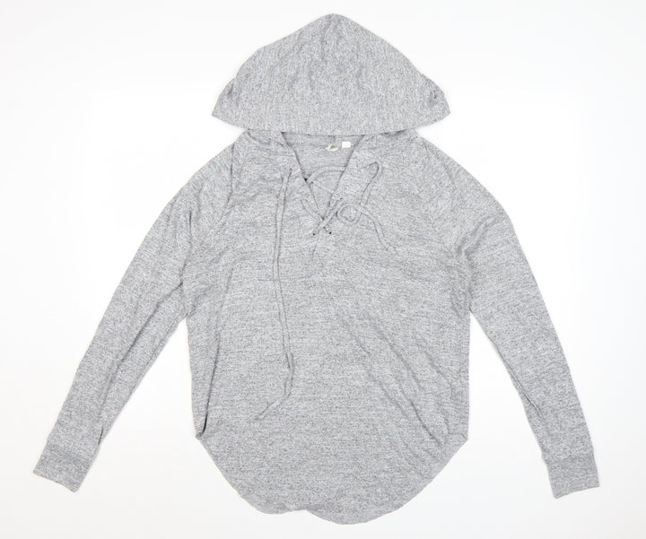 GAP Womens Grey XS Lace-Up Hoodie Pullover Long Sleeve Top
