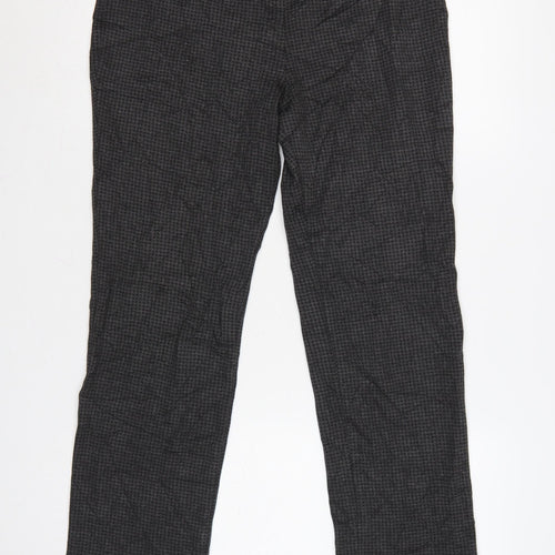 Marks and Spencer Women Grey Check Stretch Straight Trousers Size 12