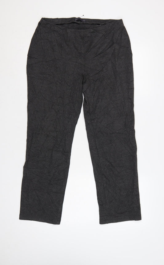Marks and Spencer Women Grey Check Stretch Straight Trousers Size 12