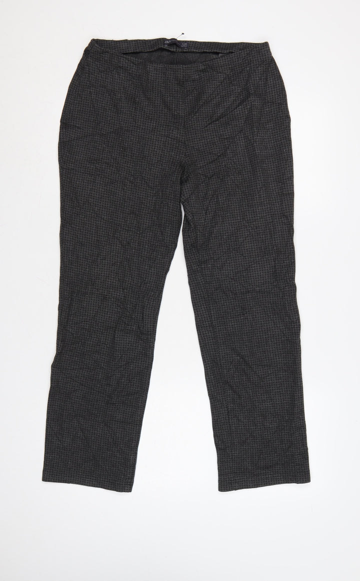 Marks and Spencer Women Grey Check Stretch Straight Trousers Size 12