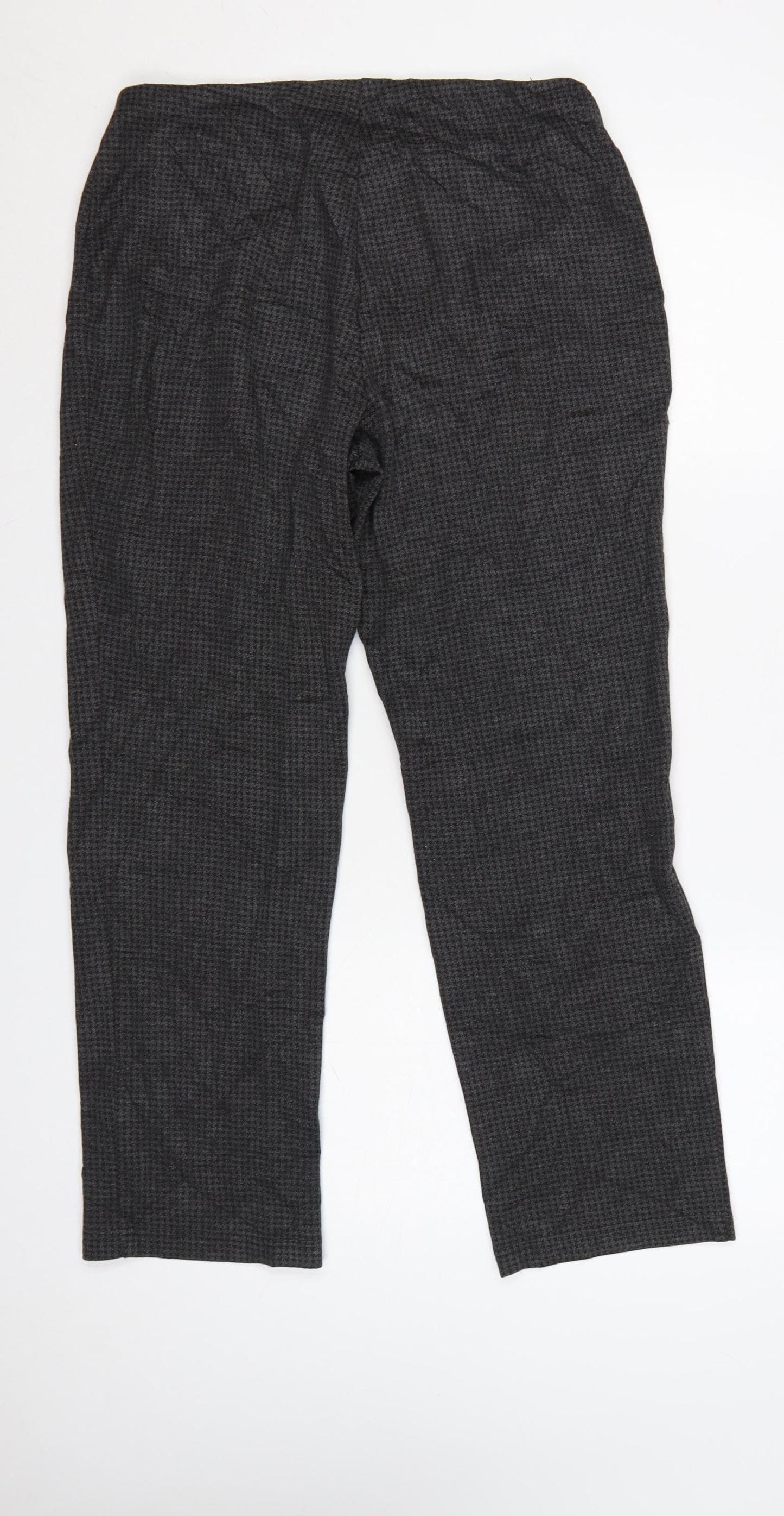Marks and Spencer Women Grey Check Stretch Straight Trousers Size 12