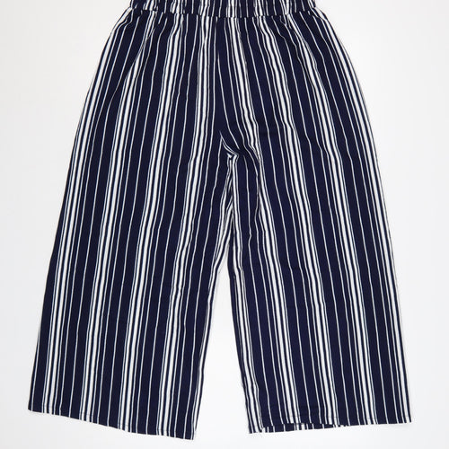Izabel London Womens Navy Striped Wide-Leg Cropped Trousers Size 14 XL