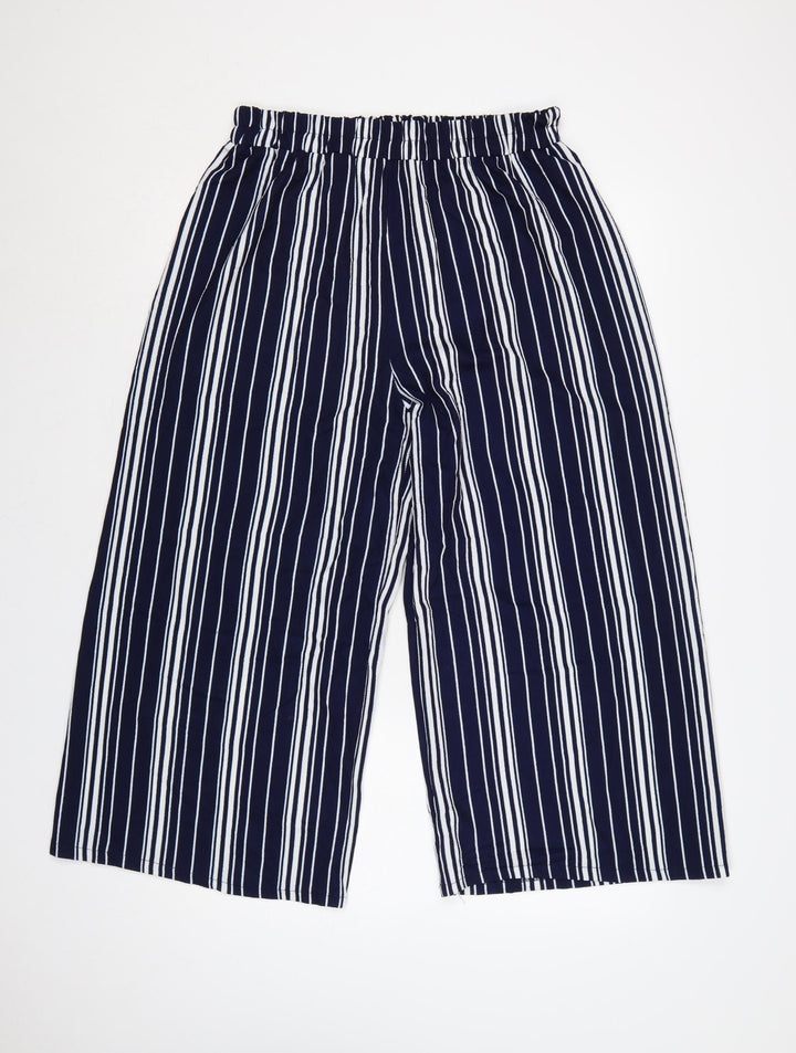 Izabel London Womens Navy Striped Wide-Leg Cropped Trousers Size 14 XL