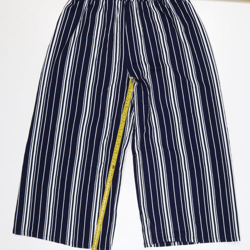 Izabel London Womens Navy Striped Wide-Leg Cropped Trousers Size 14 XL