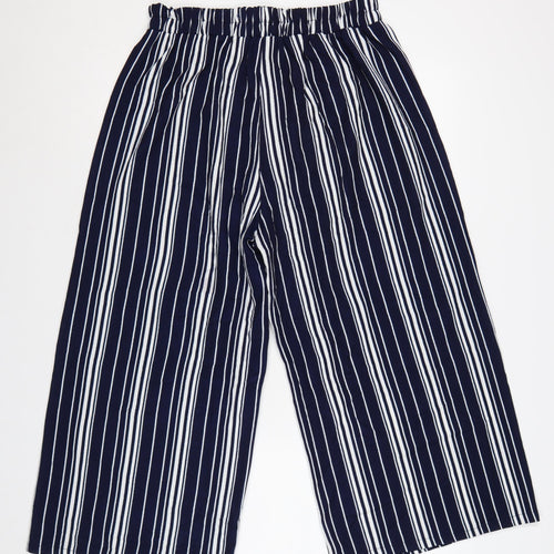 Izabel London Womens Navy Striped Wide-Leg Cropped Trousers Size 14 XL
