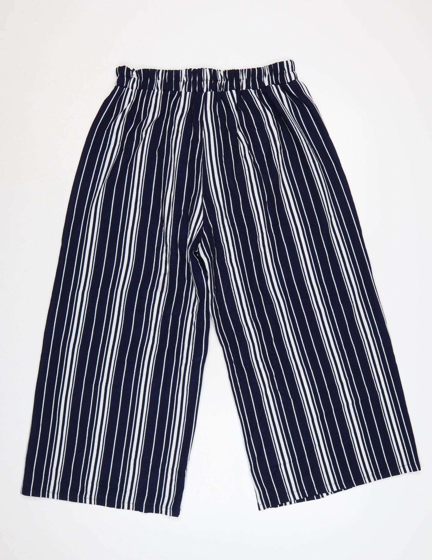 Izabel London Womens Navy Striped Wide-Leg Cropped Trousers Size 14 XL