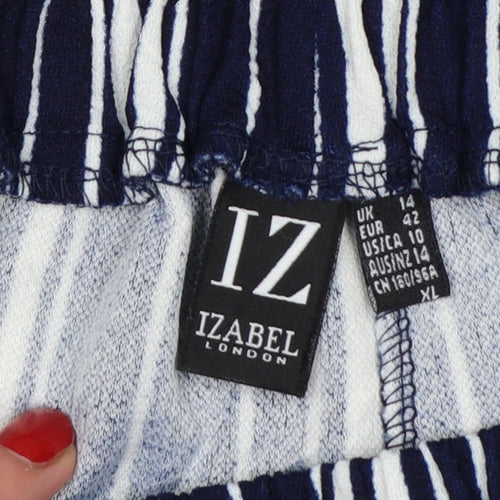 Izabel London Womens Navy Striped Wide-Leg Cropped Trousers Size 14 XL