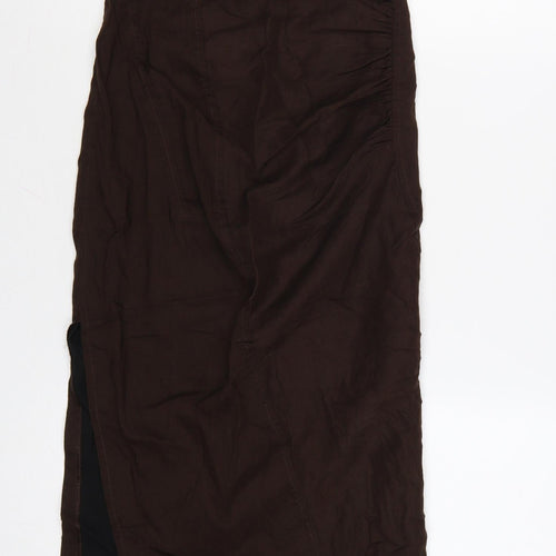Zara Women Brown Linen Blend Midi Sheath Dress XS
