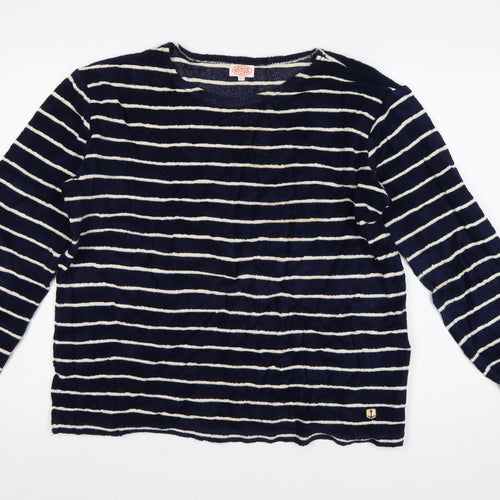 Armor Lux Women Navy White Striped Pullover Sweatshirt L Cotton Blend