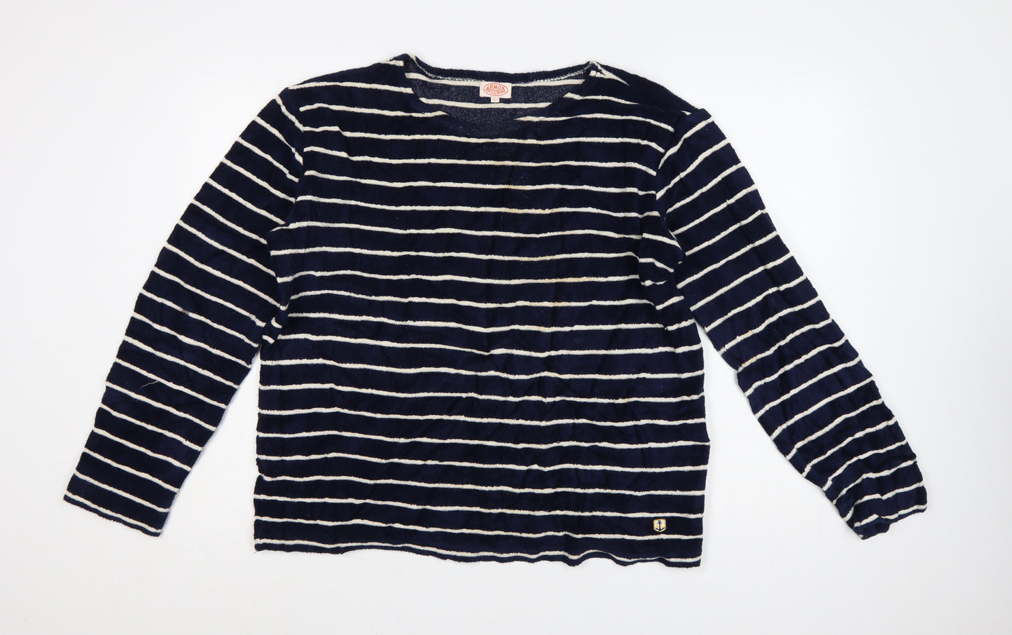 Armor Lux Women Navy White Striped Pullover Sweatshirt L Cotton Blend