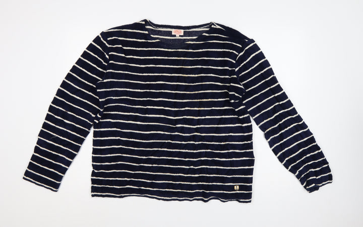 Armor Lux Women Navy White Striped Pullover Sweatshirt L Cotton Blend
