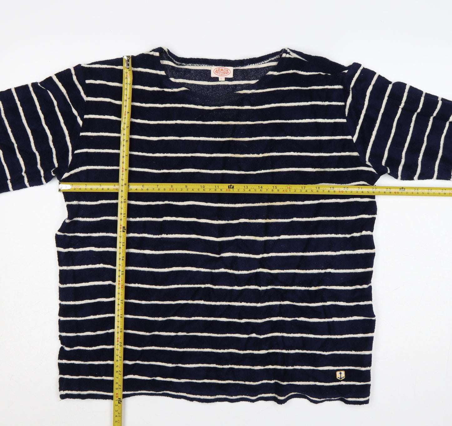 Armor Lux Women Navy White Striped Pullover Sweatshirt L Cotton Blend