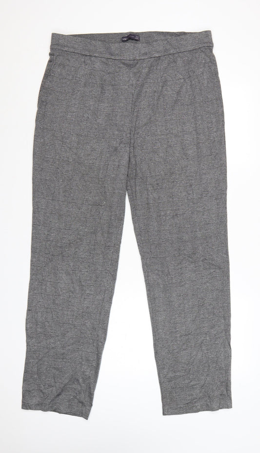 Marks and Spencer Women Grey Check Long Trousers Size 18 Polyester Blend