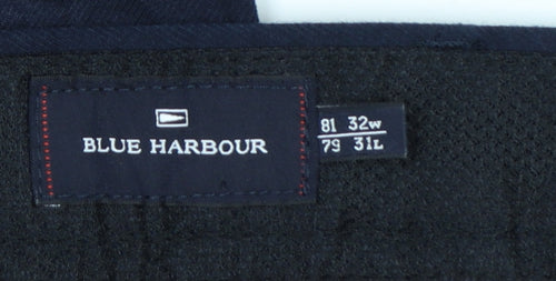 Marks and Spencer Blue Harbour Men's Navy Chino Trousers 32W 31L Regular Fit