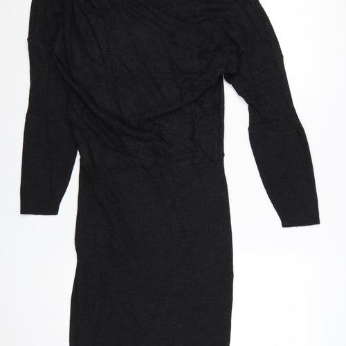 Jigsaw Women’s Black Wool Bodycon Knit Dress M Long Sleeve