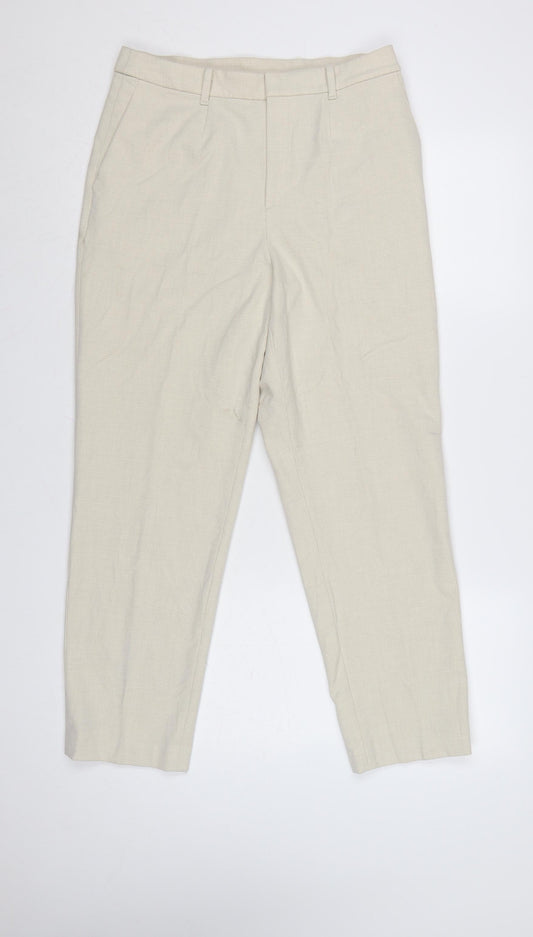 UNIQLO Women Beige Cropped Trousers M Polyester Blend