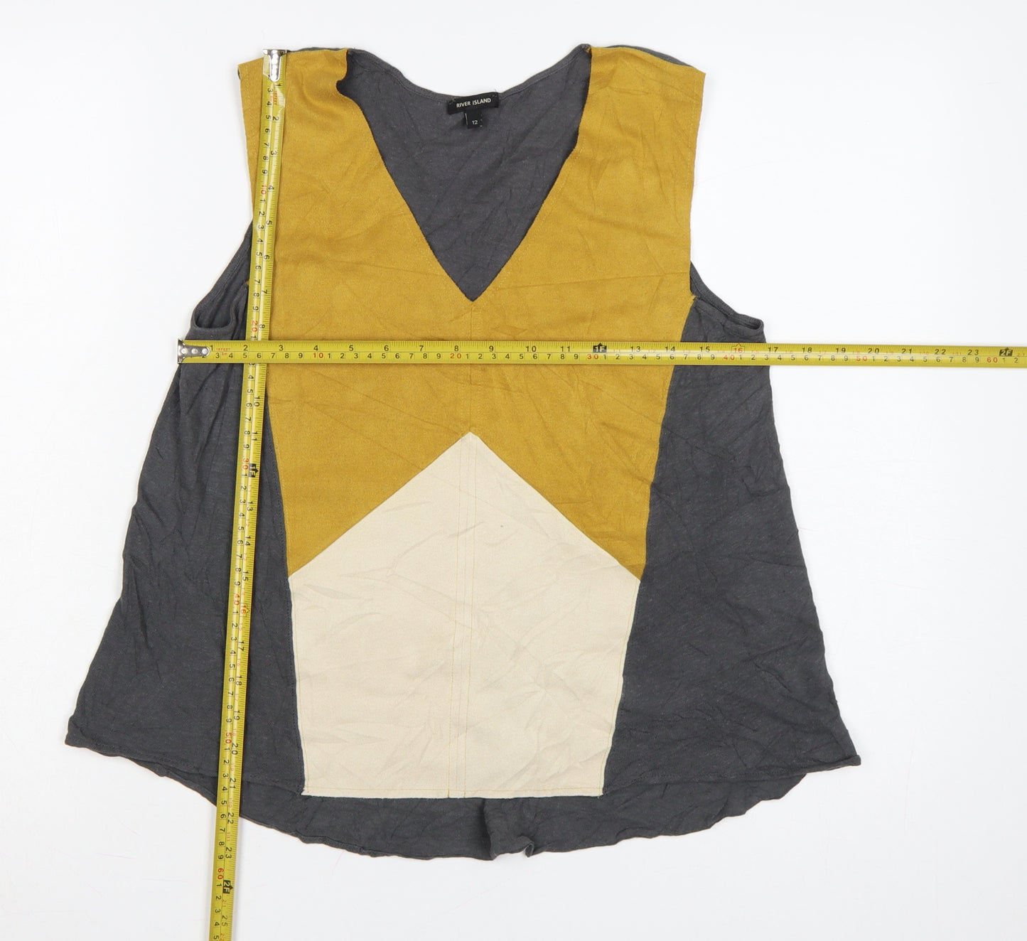 River Island Womens Multicoloured Sleeveless V-Neck Colourblock Top Size 12