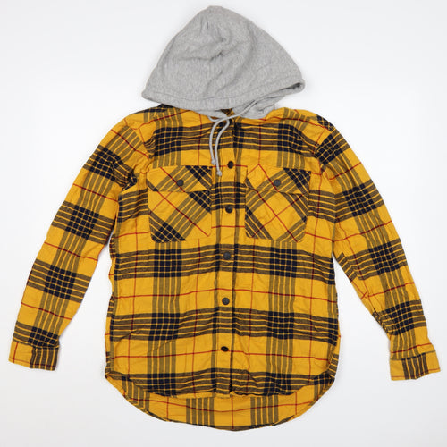H&M Divided Women's Yellow Check Hooded Flannel Shirt Size 8