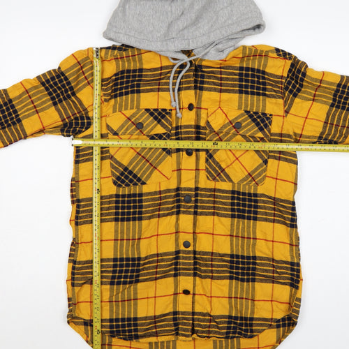 H&M Divided Women's Yellow Check Hooded Flannel Shirt Size 8