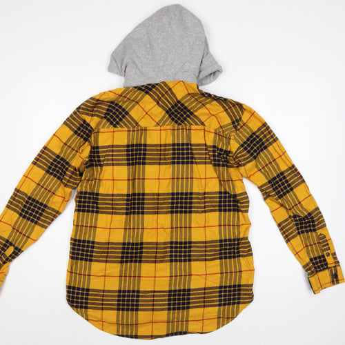 H&M Divided Women's Yellow Check Hooded Flannel Shirt Size 8
