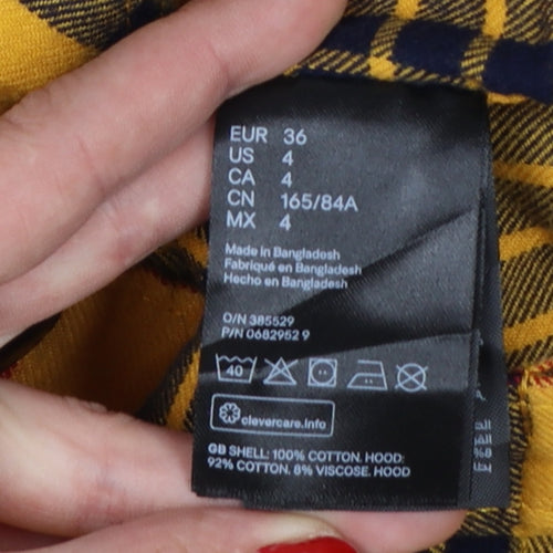 H&M Divided Women's Yellow Check Hooded Flannel Shirt Size 8