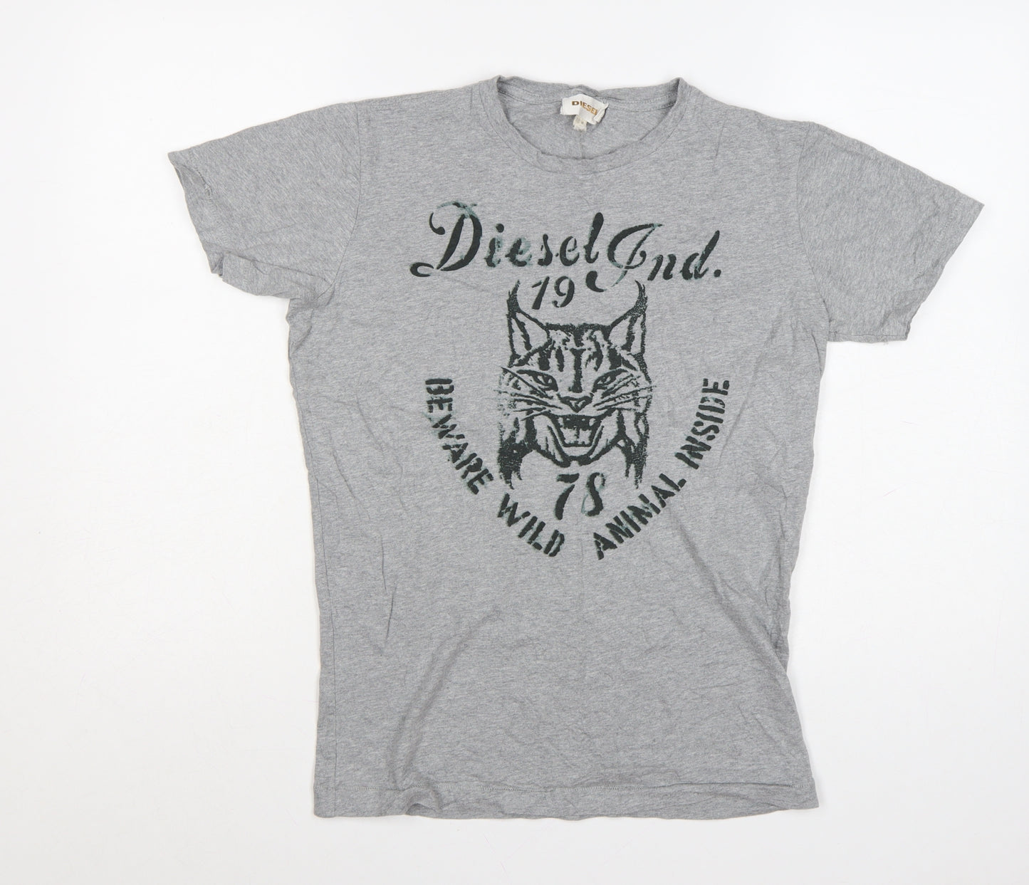 Diesel Women Grey Graphic Cotton T-Shirt M Crew Neck Short Sleeve