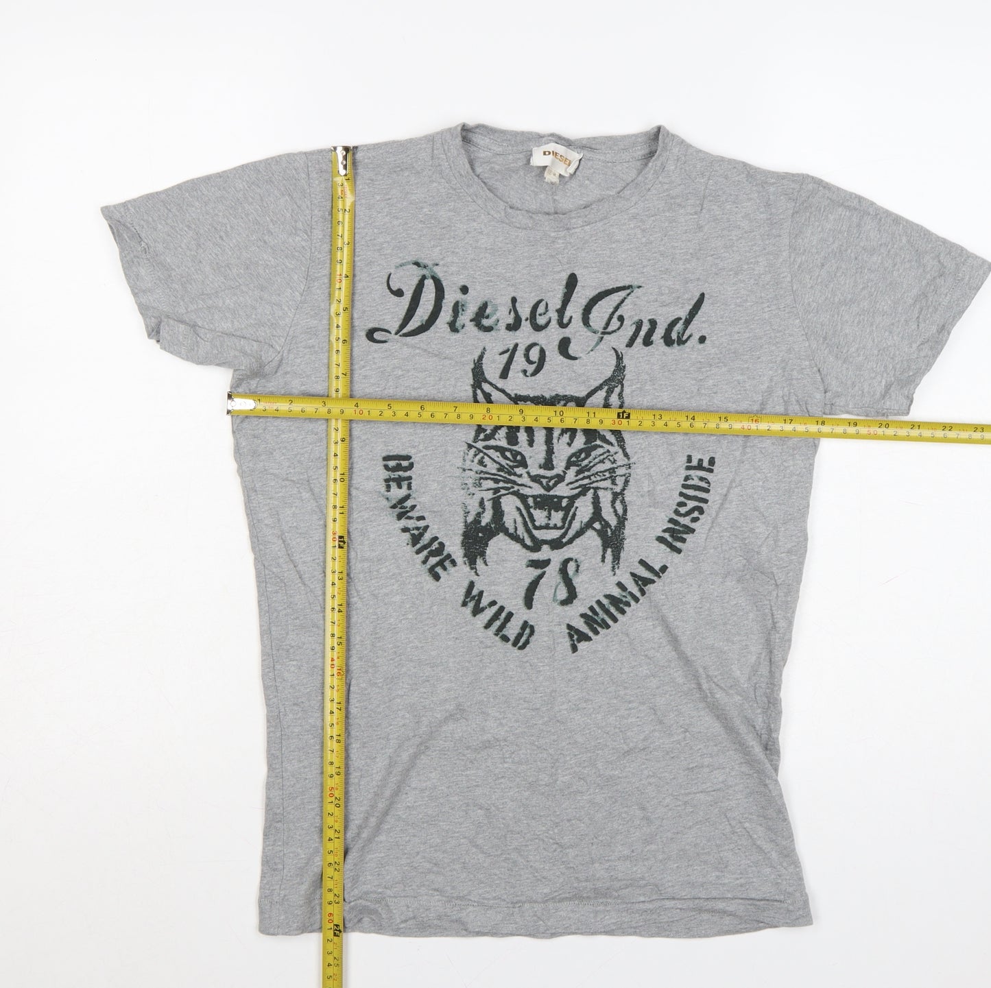 Diesel Women Grey Graphic Cotton T-Shirt M Crew Neck Short Sleeve