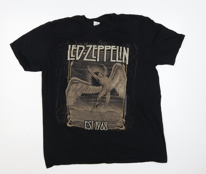 Gildan Women's Black Led Zeppelin Graphic T-Shirt XL Music Rock Cotton
