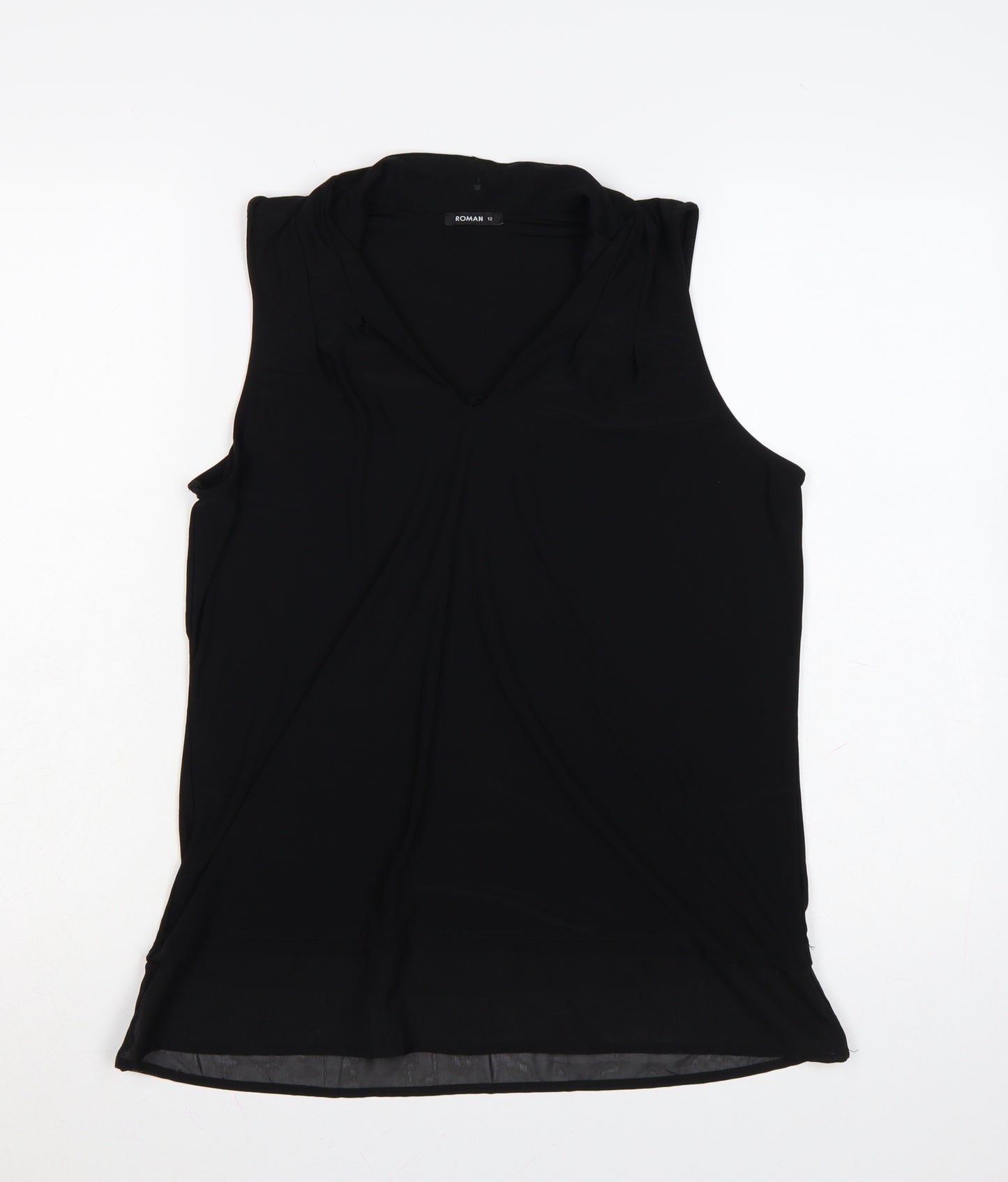 Roman Womens Black Size 12 Sleeveless V-Neck Jersey Blouse