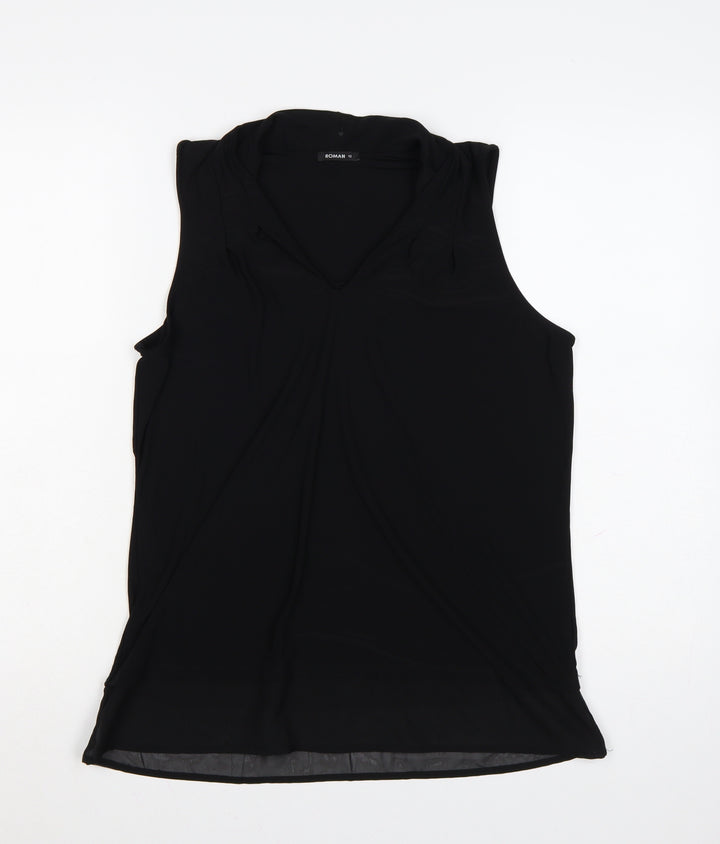 Roman Womens Black Size 12 Sleeveless V-Neck Jersey Blouse