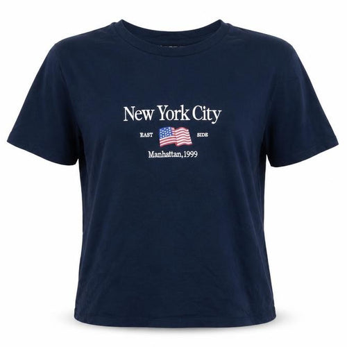 Stradivarius Women's Blue Cotton New York City Embroidered T-Shirt Size 12