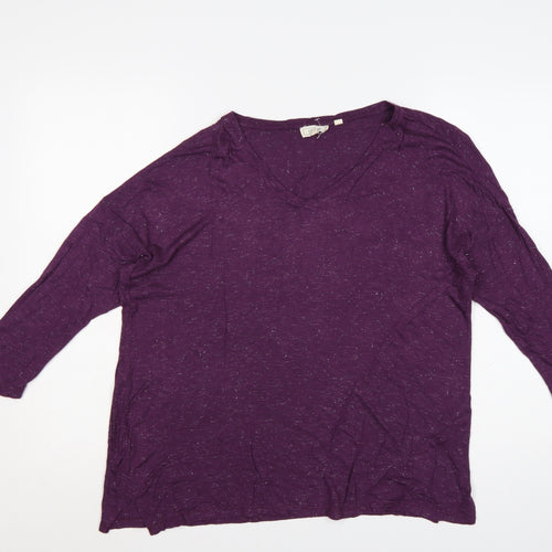Fat Face Womens Purple 3/4 Sleeve V-Neck Relaxed Fit Top UK 12
