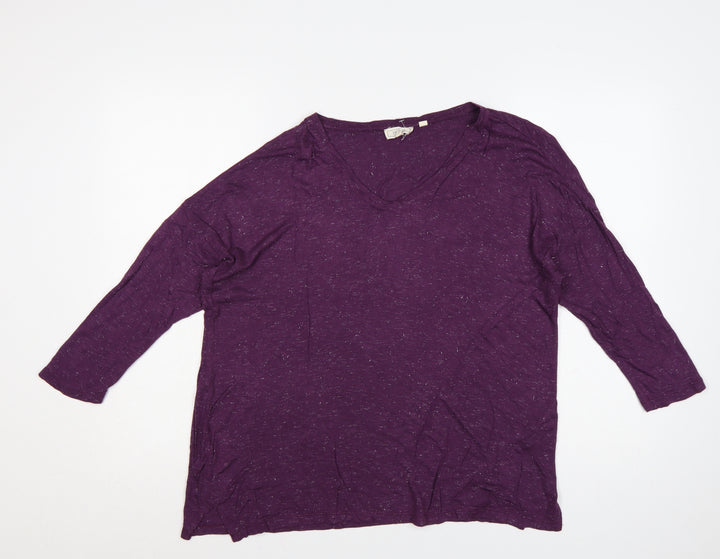 Fat Face Womens Purple 3/4 Sleeve V-Neck Relaxed Fit Top UK 12
