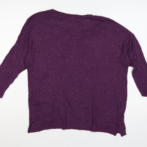 Fat Face Womens Purple 3/4 Sleeve V-Neck Relaxed Fit Top UK 12