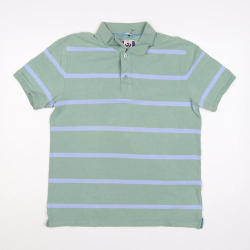 Next Men's Green Striped Polo Shirt Size M 100% Cotton Casual