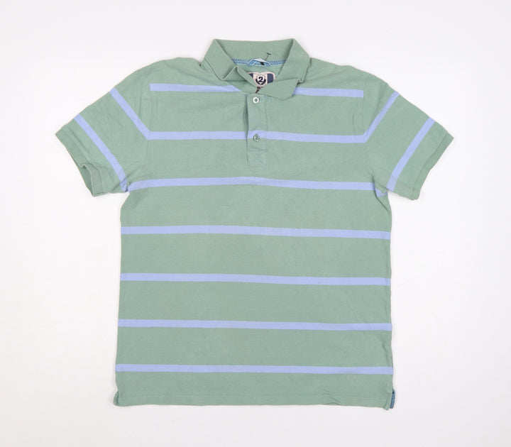 Next Men's Green Striped Polo Shirt Size M 100% Cotton Casual