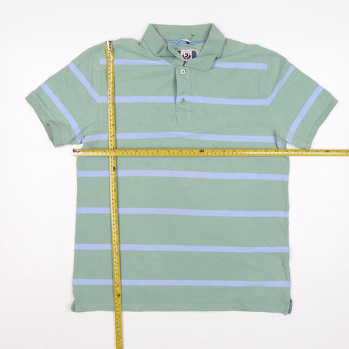 Next Men's Green Striped Polo Shirt Size M 100% Cotton Casual