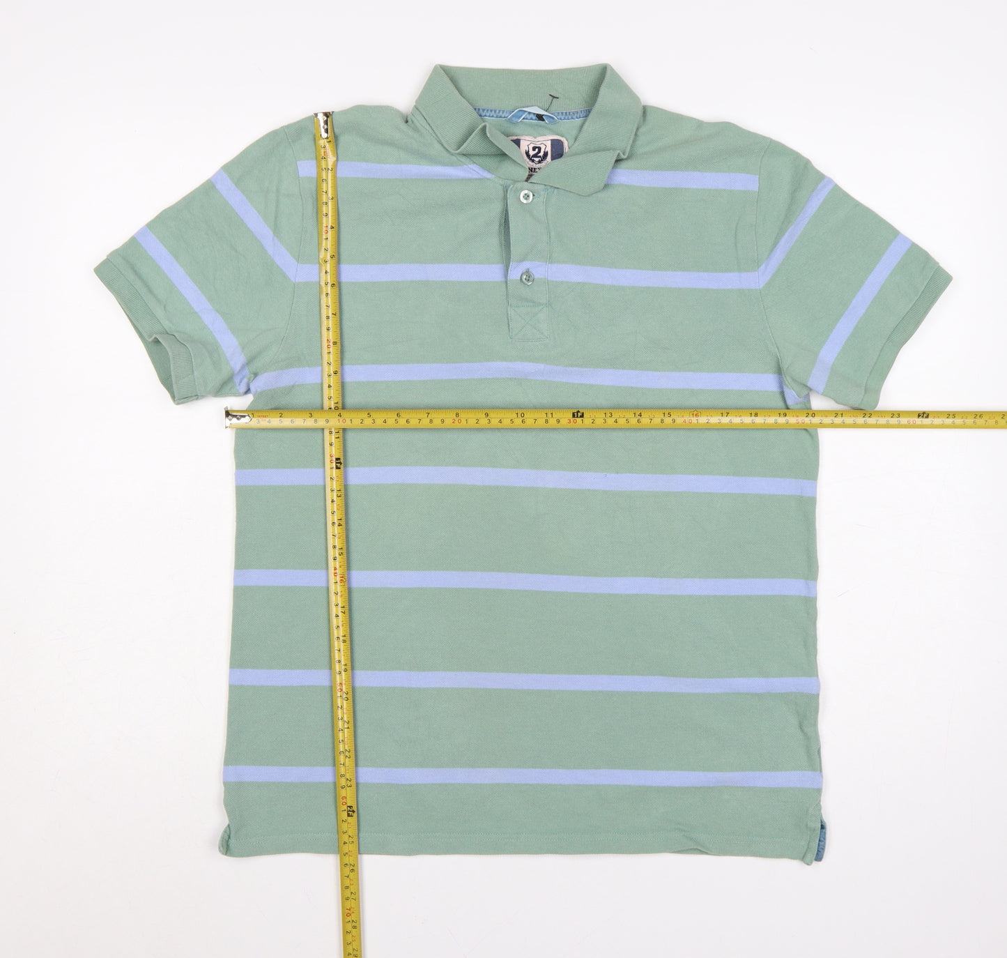 Next Men's Green Striped Polo Shirt Size M 100% Cotton Casual