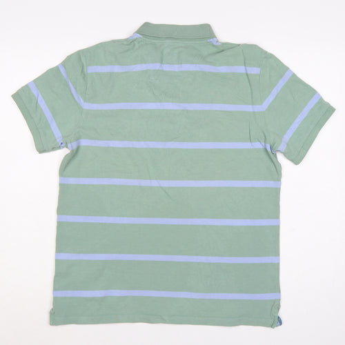 Next Men's Green Striped Polo Shirt Size M 100% Cotton Casual