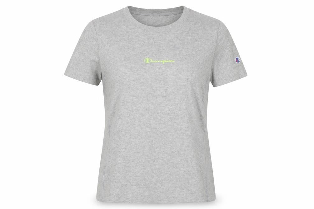 Front view of Champion women’s grey xs basic crew neck cotton t-shirt