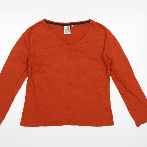Weird Fish Women's Orange Long Sleeve Cotton V-Neck T-Shirt UK 14