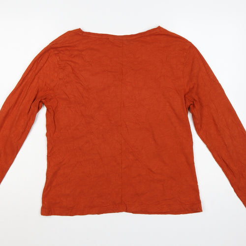 Weird Fish Women's Orange Long Sleeve Cotton V-Neck T-Shirt UK 14