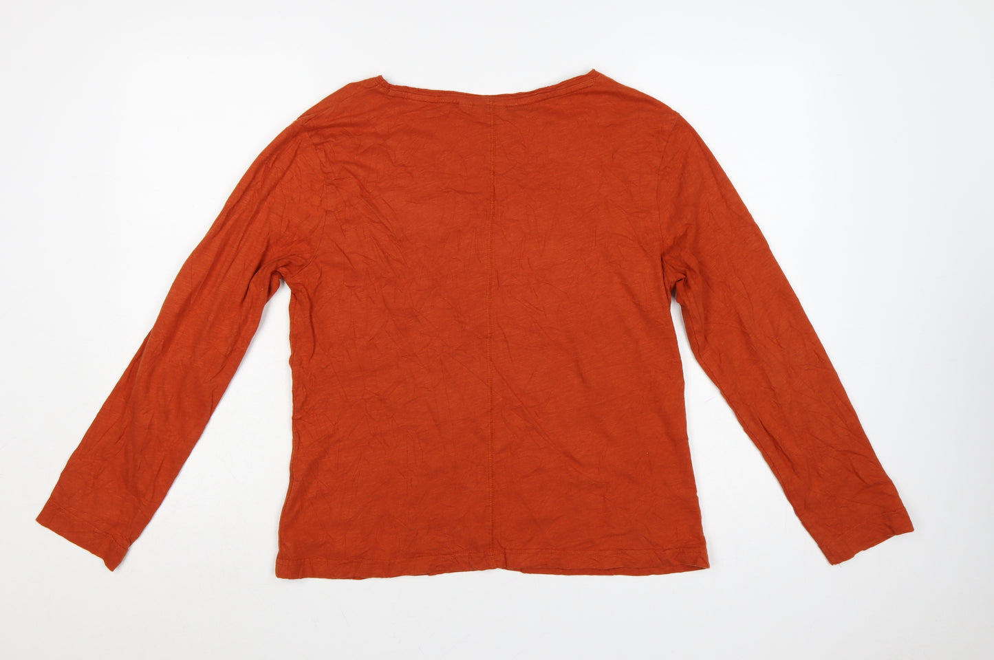 Weird Fish Women's Orange Long Sleeve Cotton V-Neck T-Shirt UK 14